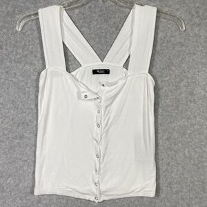 Michael Lauren Womens Sz M White Snap Close Marco Wide Strapped Ribbed Tank Top